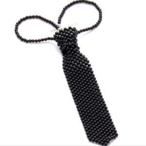 Black Beaded Tie Necklace